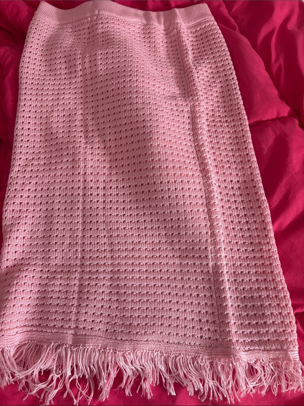 Pink Knit Fringe Novelle Skirt